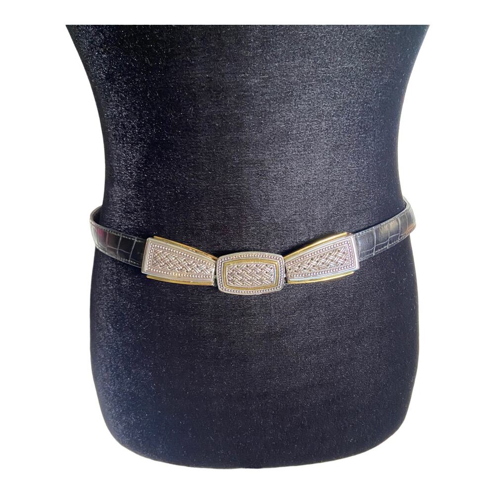 Brighton C6600 Reversible Brown Black Thin Leather Belt Croc Embossed